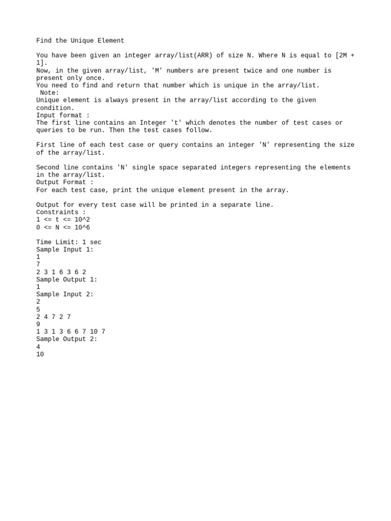 Find The Unique Element | PDF