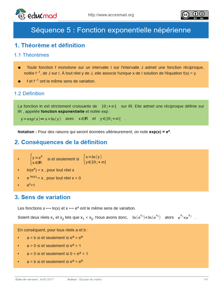 Fonction exponentielle et réciproque | PDF | Fonction monotone ...