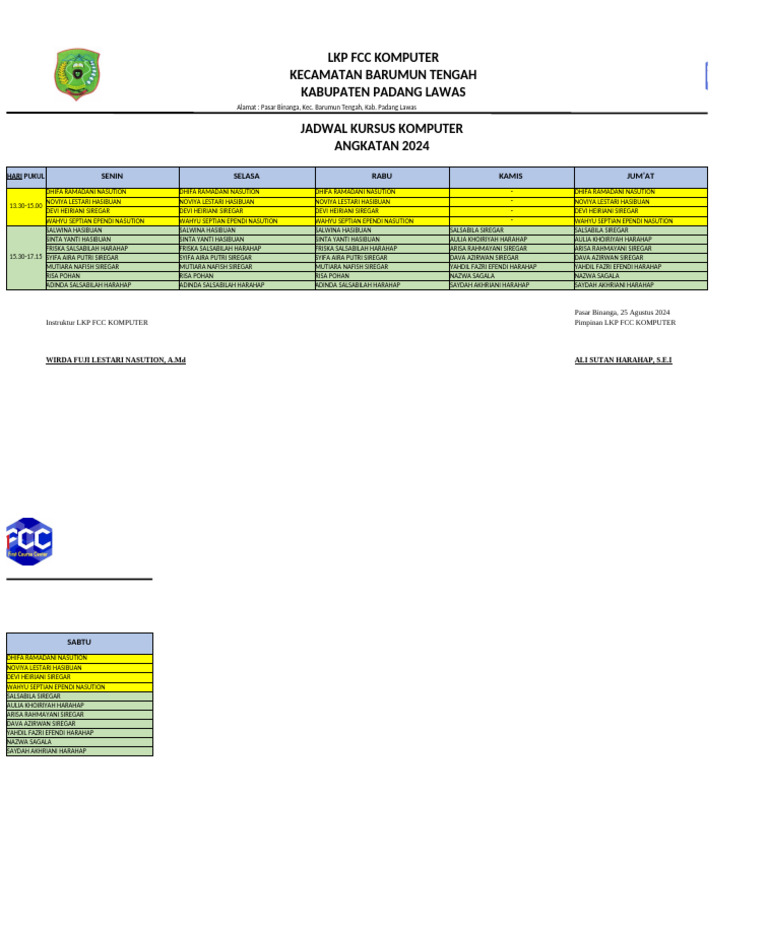 Jadwal Kursus 2024 Pdf