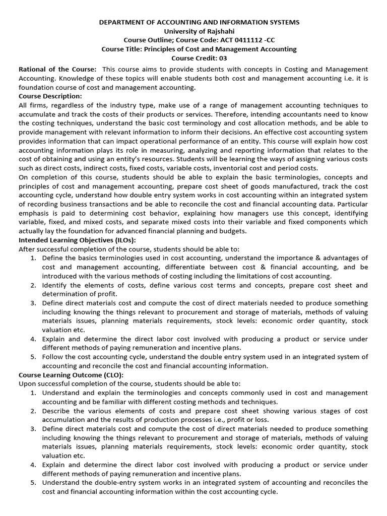 Course Outline C 102 BBA 1y 1s 2023 2024 24.09.2024 | PDF
