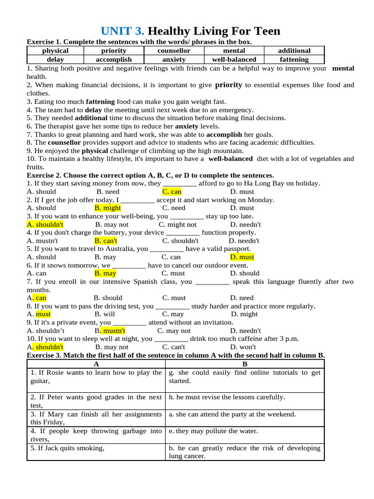 Key Ôn UNIT 3 | PDF