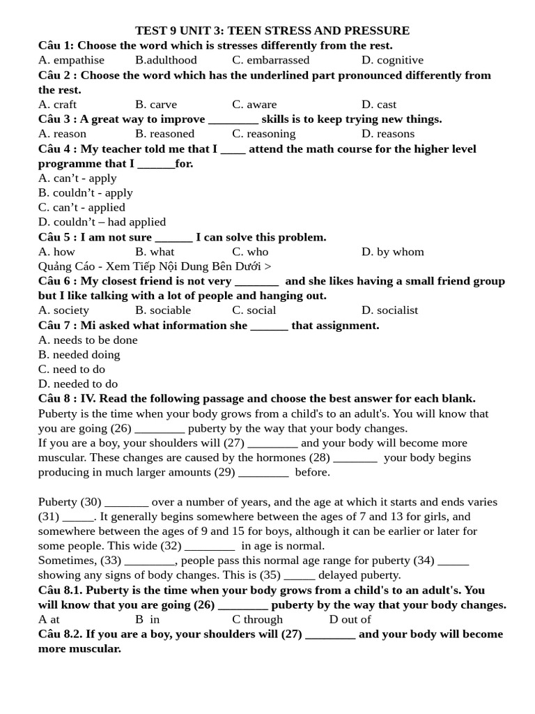 Test 9 Unit 3 | PDF