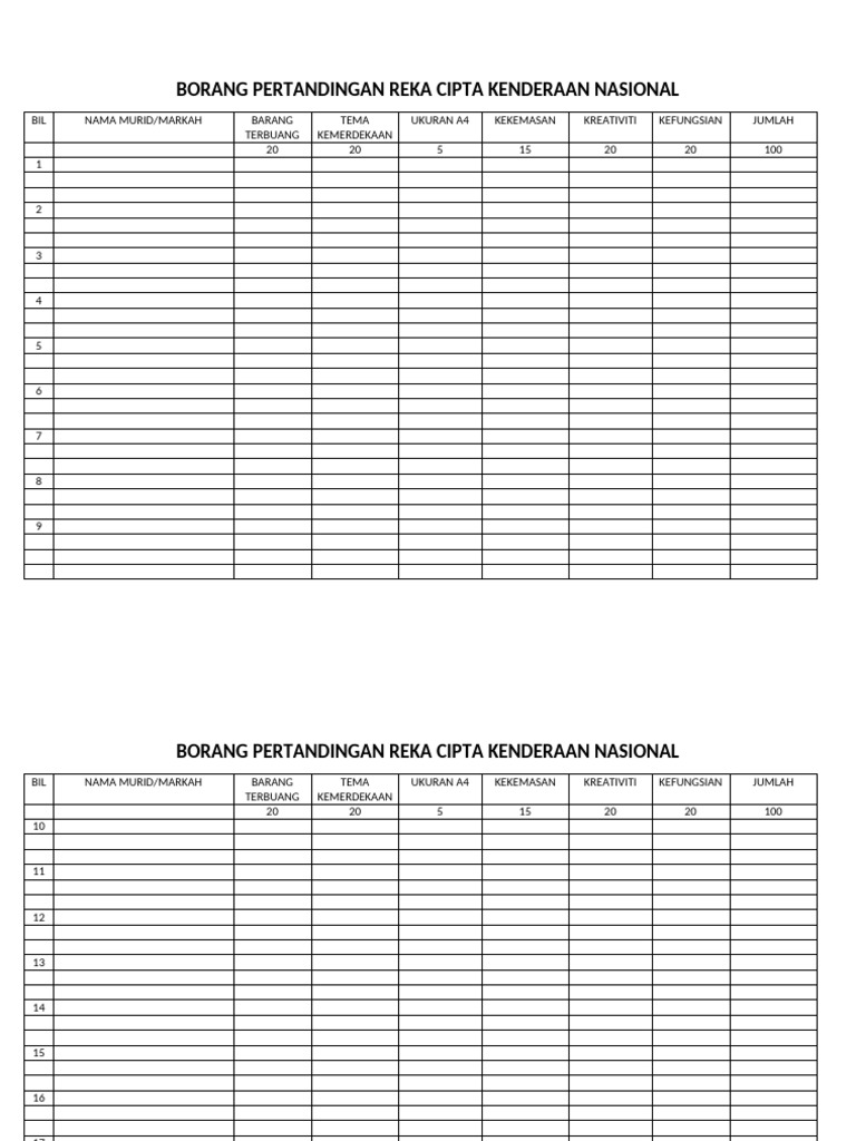 Borang Pertandingan Reka Cipta Kenderaan Nasional | PDF