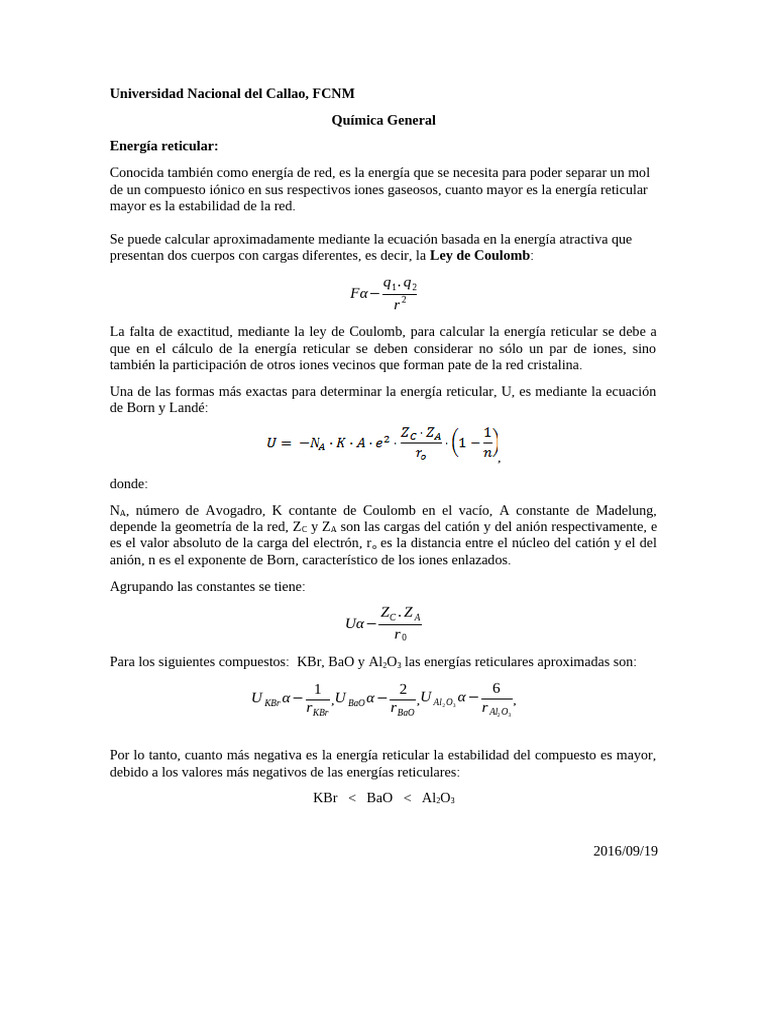 Energía Reticular | PDF