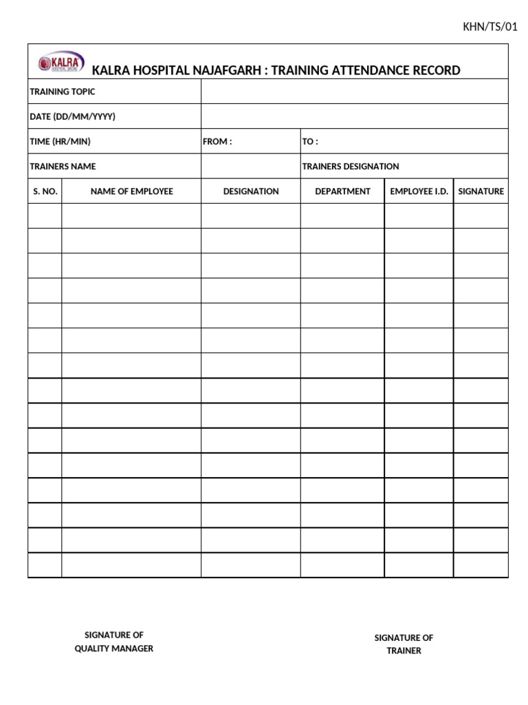 Training Attendance Record Form | PDF