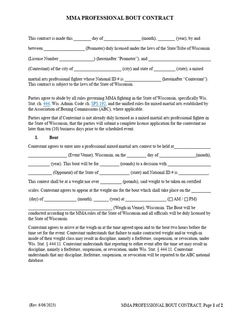 MMAProfessional Bout Contract | PDF