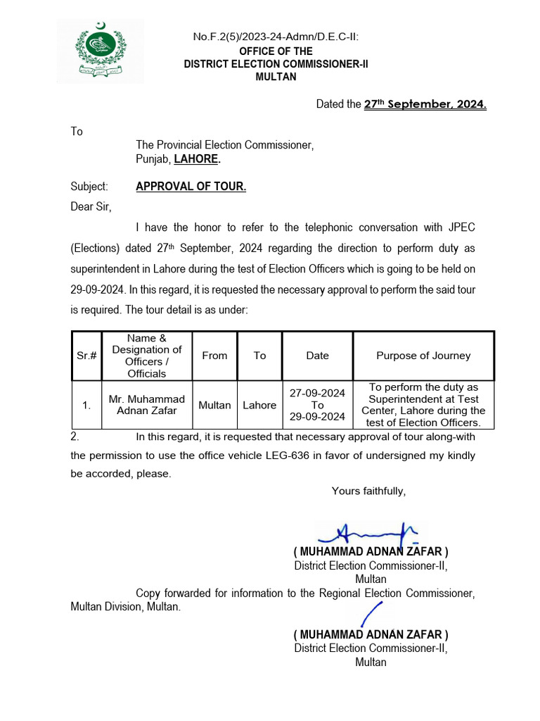 Approval of Tour | PDF