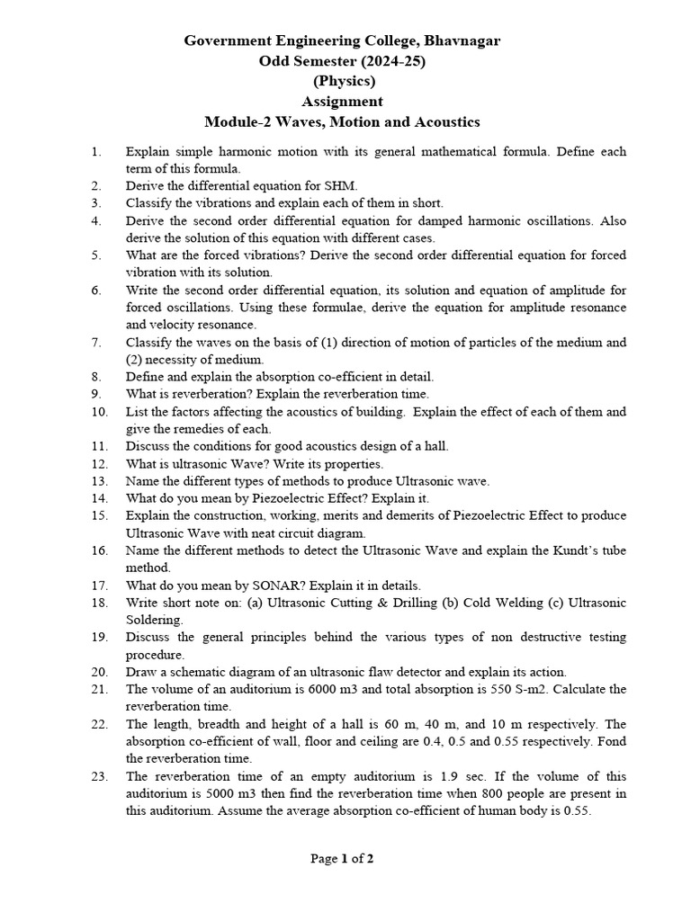 Assignment Module 2 Waves, Motion and Acoustics | PDF