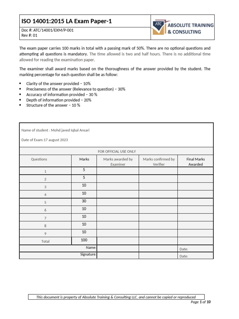 004 ISO 14001 Exam | PDF