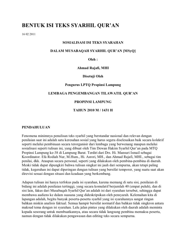 Bentuk Isi Teks Syarhil