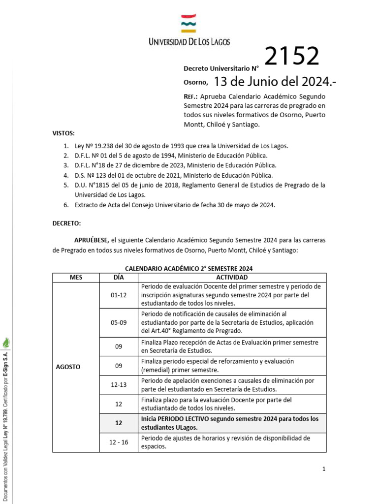 Calendario Academico 2024 | PDF