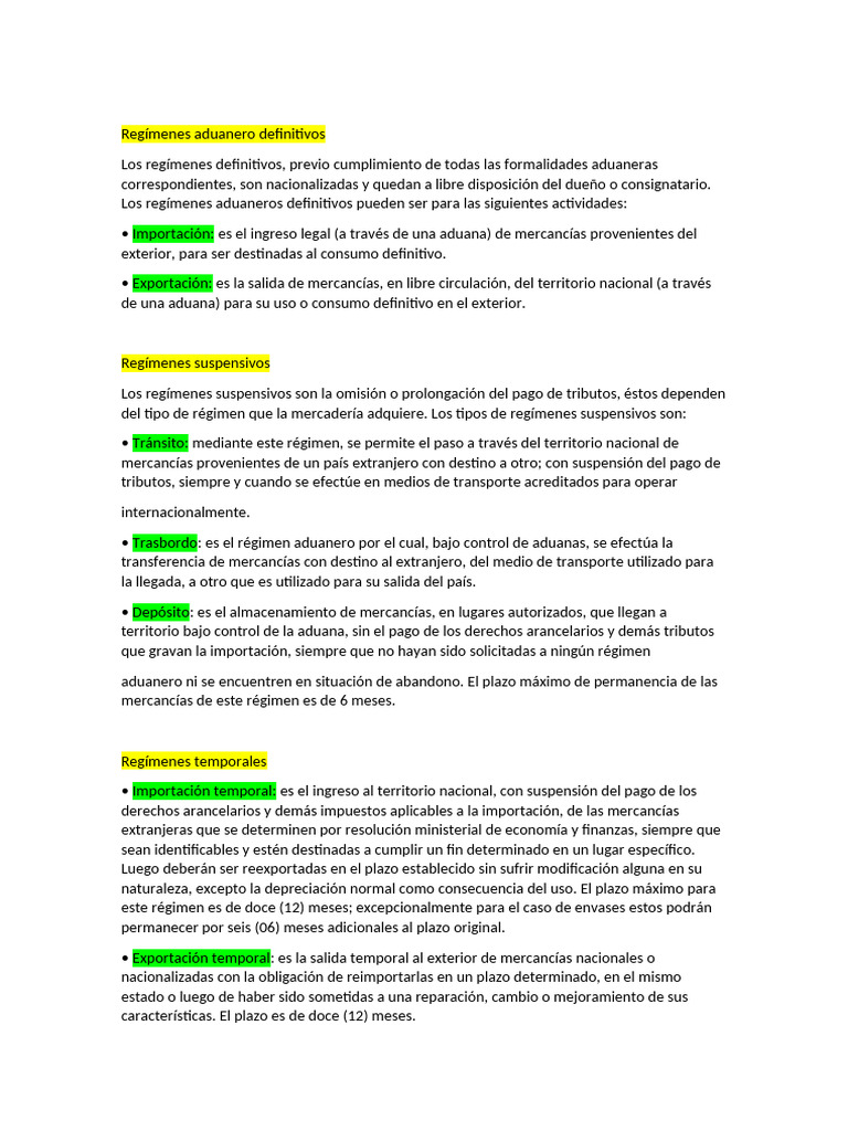 Tipos de Regímenes Aduaneros Explicados | PDF | aduana | Arancel
