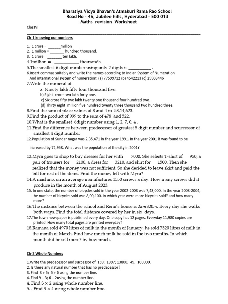 CH - 1 Maths Twerm-1 Worksheet | PDF