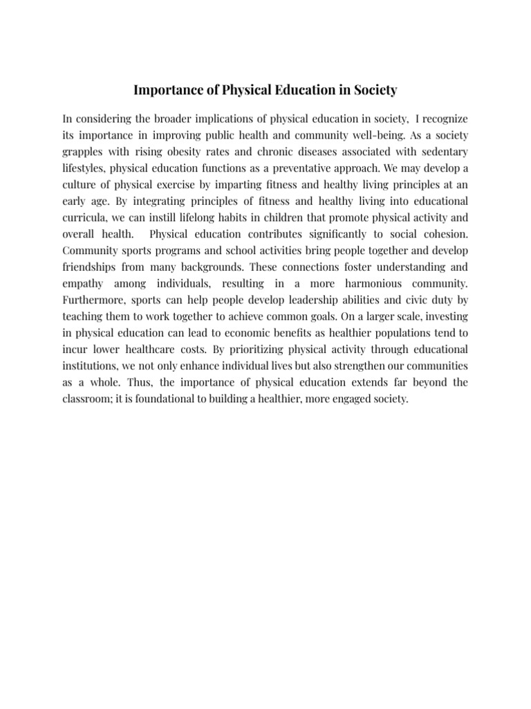 Importance of Physical Education in Society | PDF