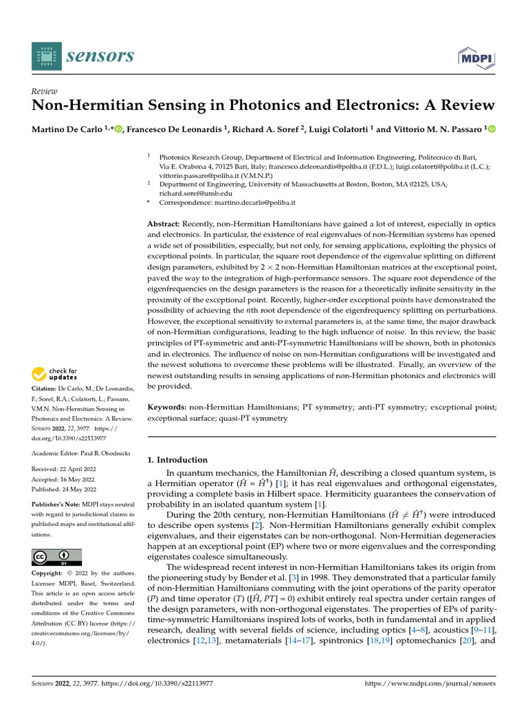 Non-Hermitian Sensing in Photonics and Electronics-A Review | PDF