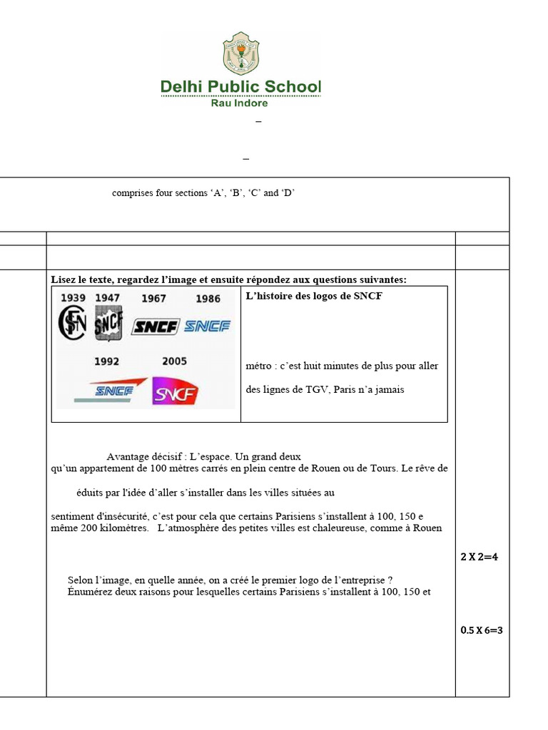 French Class X Half Yearly Sample Paper | PDF