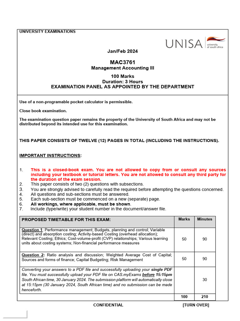 MAC3761 - Exam Question Paper - 30 January 2024 | PDF