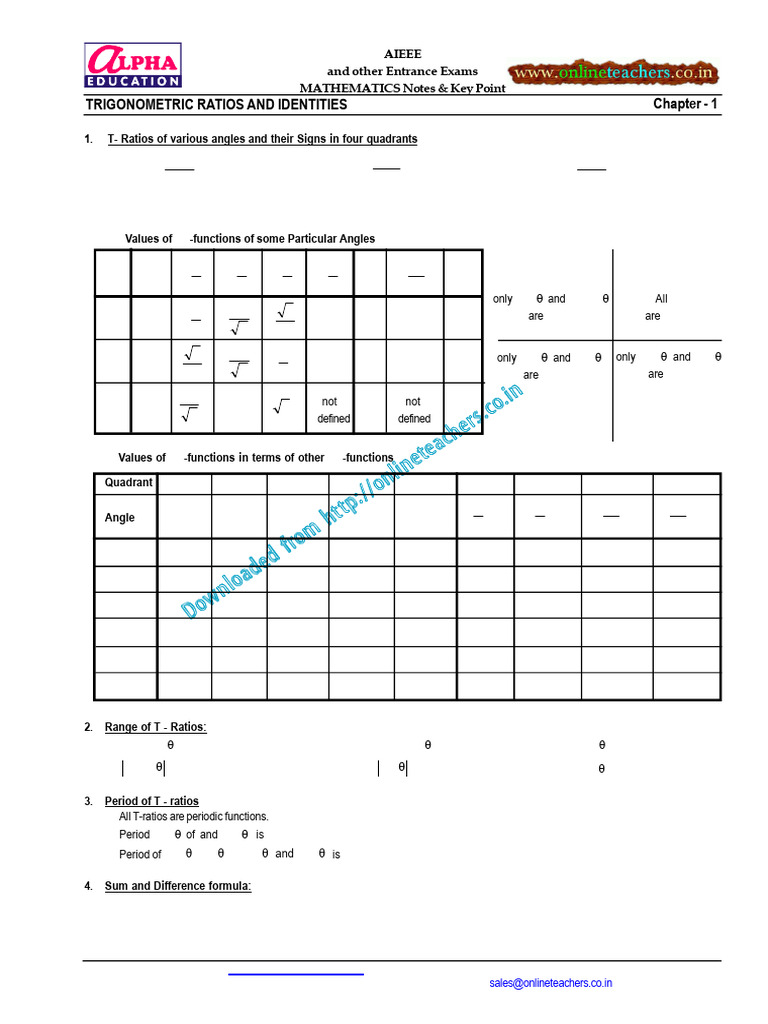 Mathematics Notes and Important Formulas | PDF