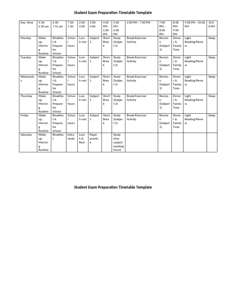 Time Table For Students | PDF