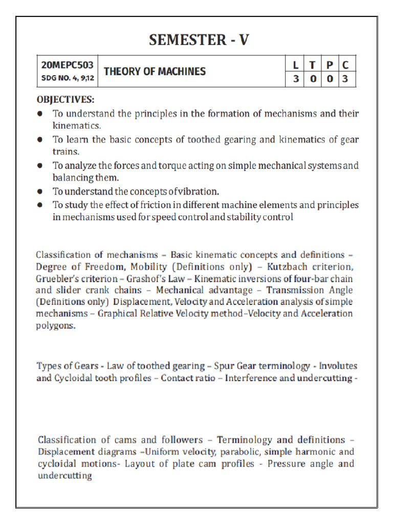 20MEPC503 Theory of Machines CO Based Syllabus | PDF