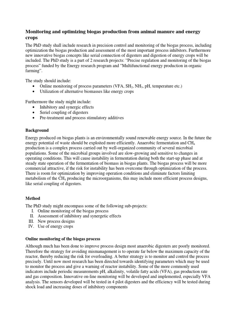 Monitoring and Optimizing Biogas Production From Animal Manure and ...