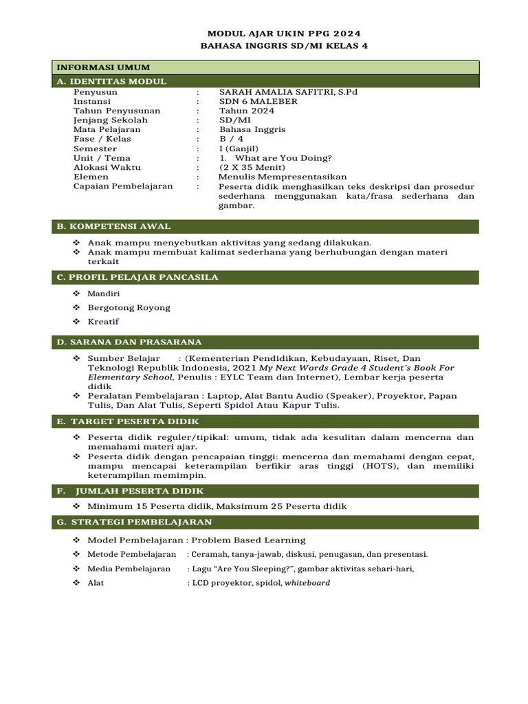 Modul Ajar Kelas 4 Sarah Amalia Safitri Pdf