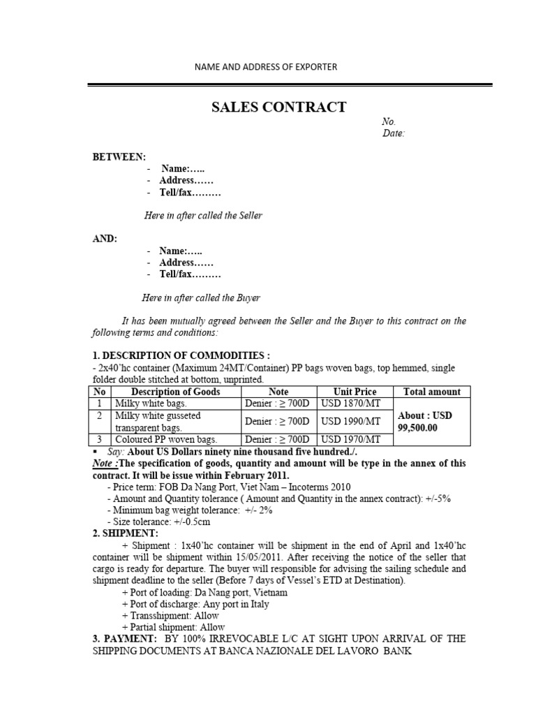 Export Sales Contract for PP Bags | PDF | Private Law | Business