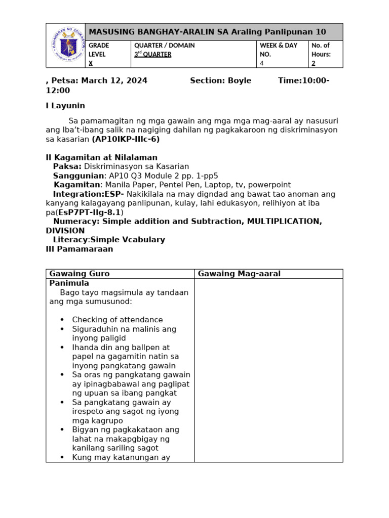 Gender Discrimination Lesson Plan | PDF | Wellness