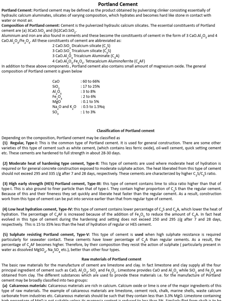 Portland Cement Composition and Types | PDF | Cement | Technology ...