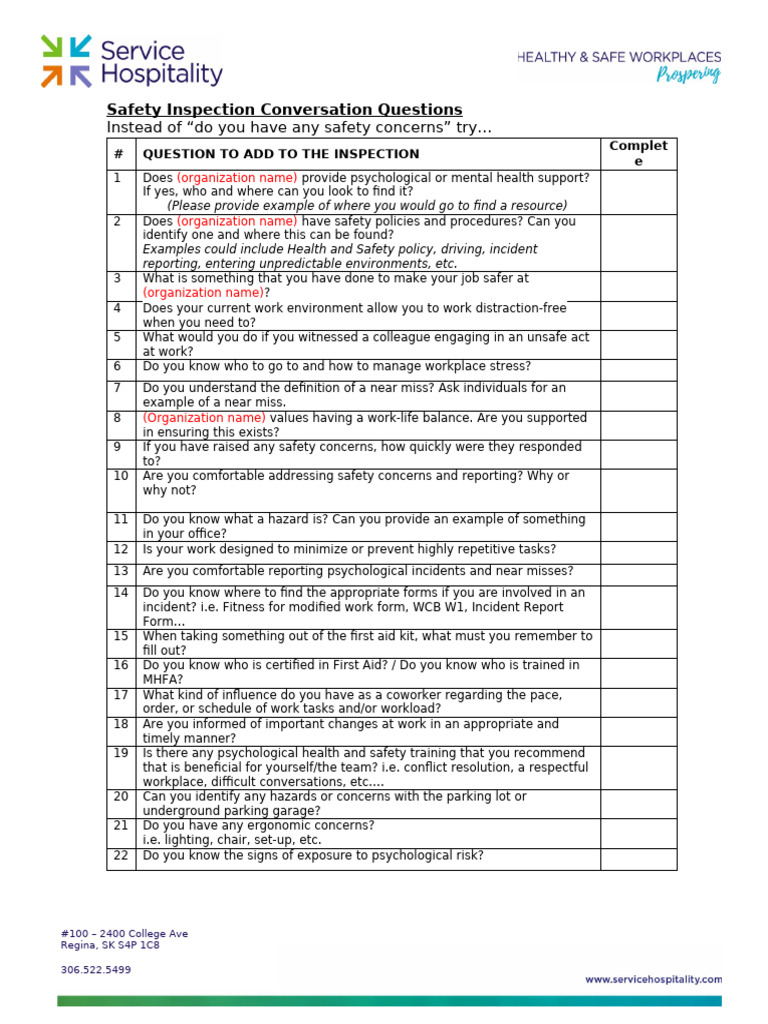 Inspection Conversation Questions 2023 1 | PDF