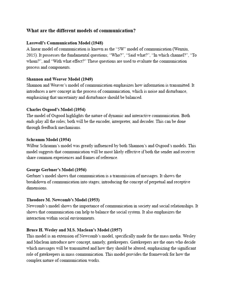Models of communication pdf