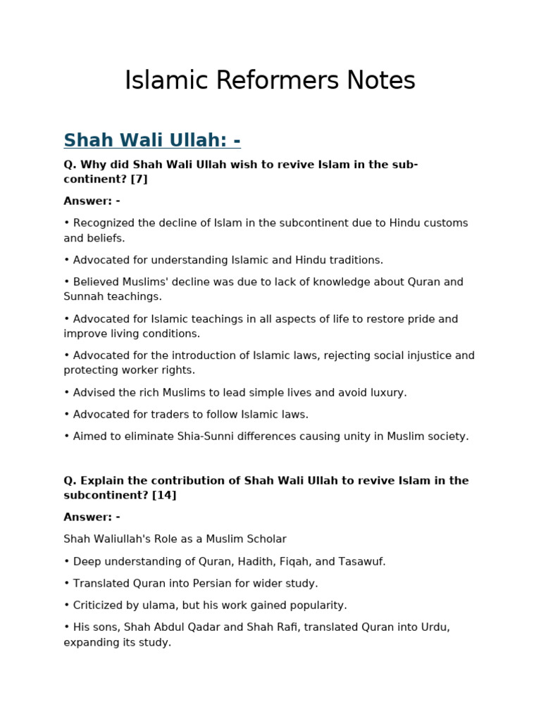 Islamic Reformer Notes - CIET | PDF
