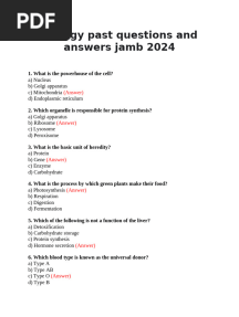 Biology Past Questions and Answers Jamb 2024-1