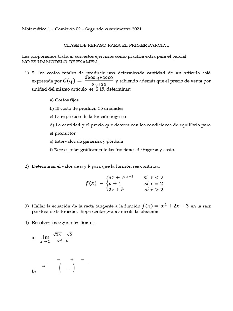 EJERCICIOS DE REPASO PARA EL PRIMER PARCIAL - 2do C 2024 (Comisión 02 ...