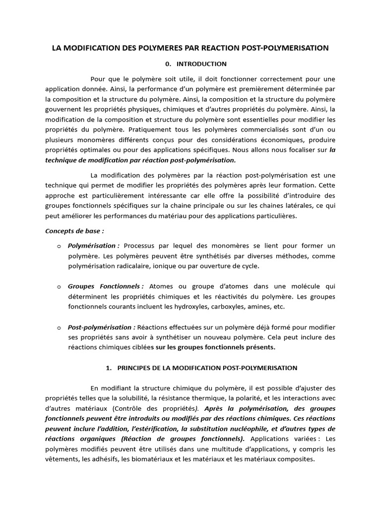 La Modification Des Polymeres Par Reaction Post | PDF