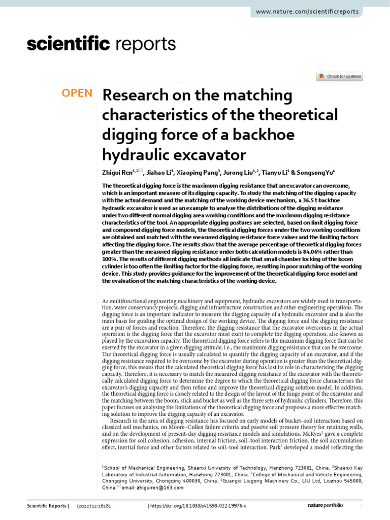 Research On The Matching Characteristics of The Theoretical Digging ...