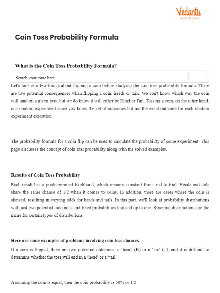 Coin Toss Probability Formula | PDF