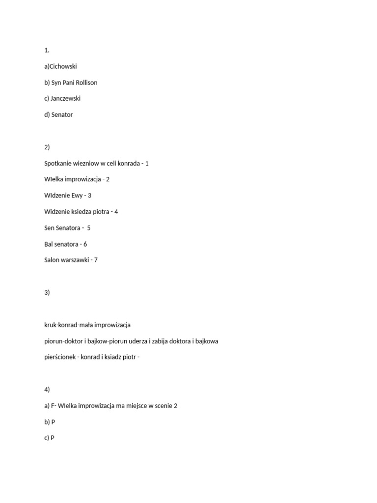 Dziady Cz 3 Sprawdzian Wsip Dziady 3 Sprawdzian | PDF