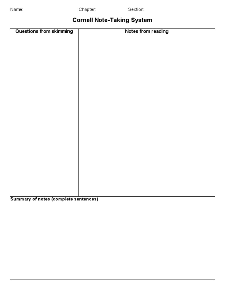Cornell Note-Taking System Guide | PDF