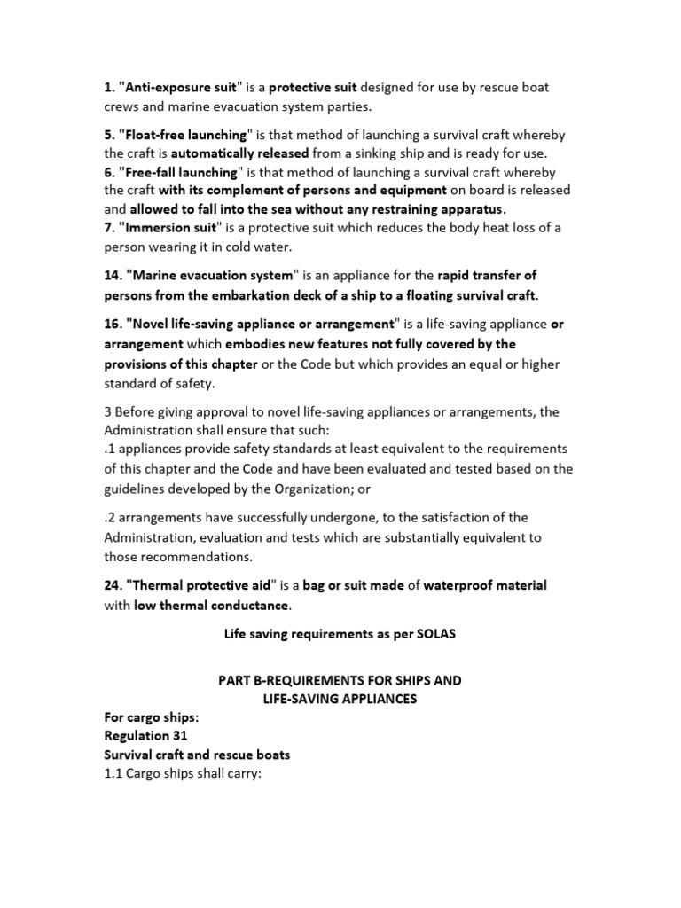 LSA Requirements per SOLAS Standards | PDF | Shipping | Ships