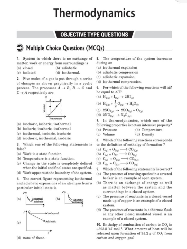Thermodynamics questions pdf