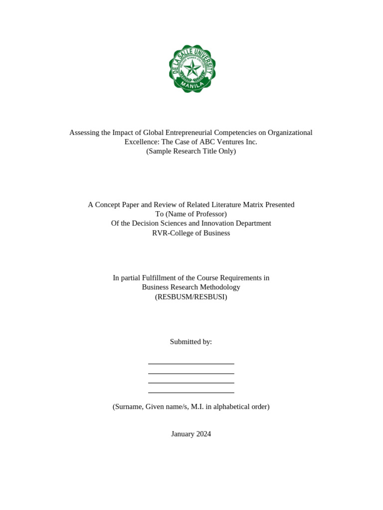 RESBUSM - Required Format For Concept Paper and RevLit Matrix-1 | PDF
