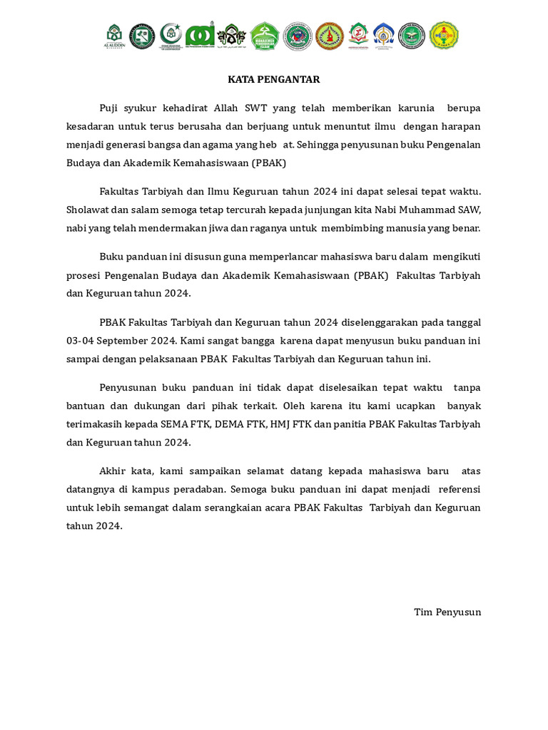 Buku Saku Pedoman Pbak FTK Uinam 2024 2 | PDF