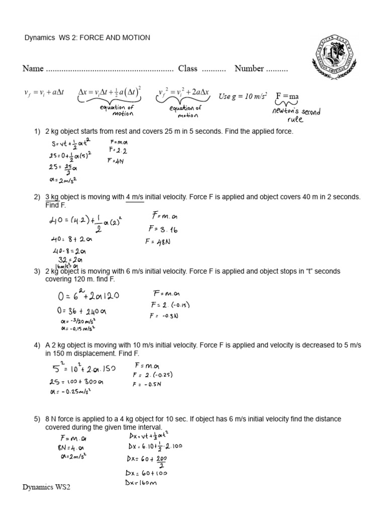 Dynamics WS 2 | PDF