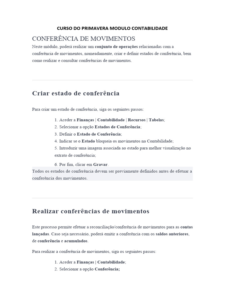 Curso Do Primavera Modulo Contabilidade - 1 | PDF