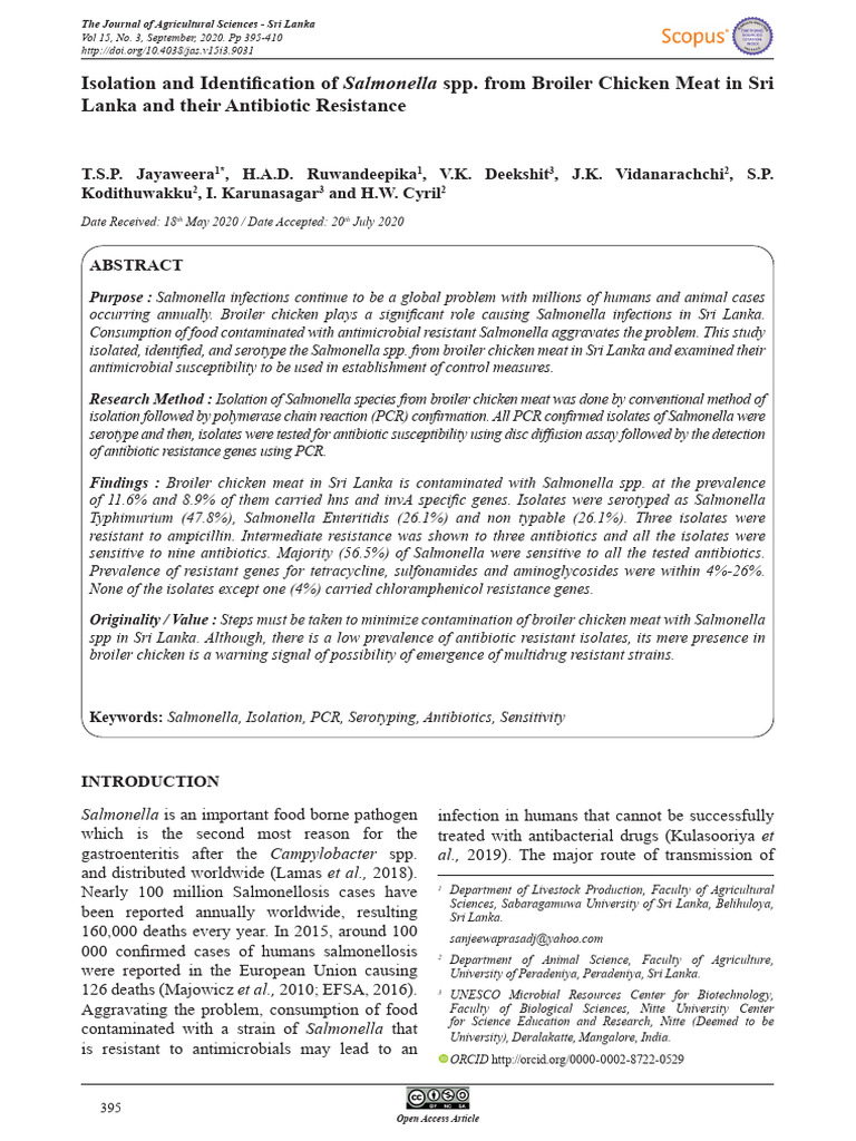 Isolation and Identification of Salmonella Spp. Broiler Chicken Meat in ...
