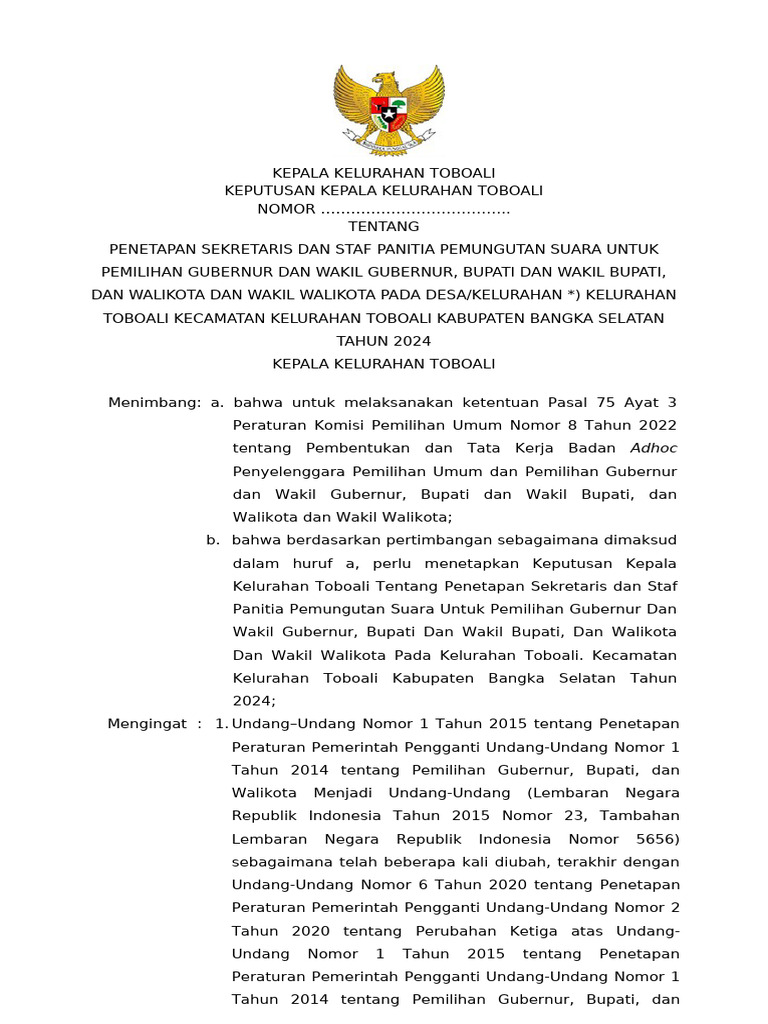 Contoh Format Sk Kepala Desa Sekretariat Pps Pemilukada Tahun