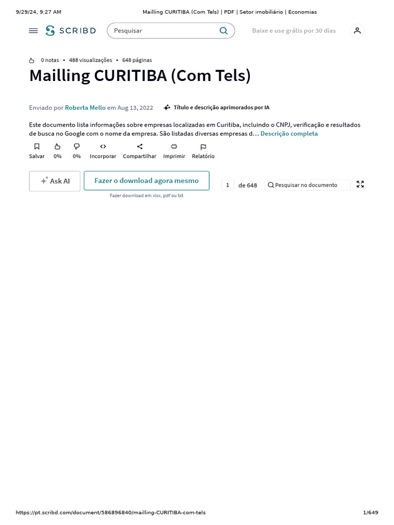 Mailling CURITIB6A (Com Tels) - PDF - Setor Imobiliário - Economias | PDF