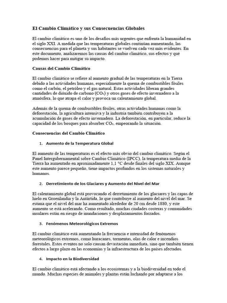 El Cambio Climático y Sus Consecuencias Globales | PDF