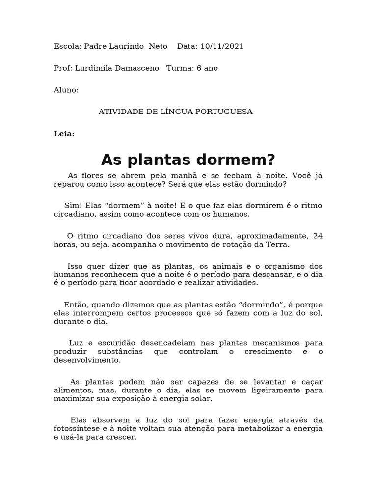 As Plantas Dormem?: Leia | PDF